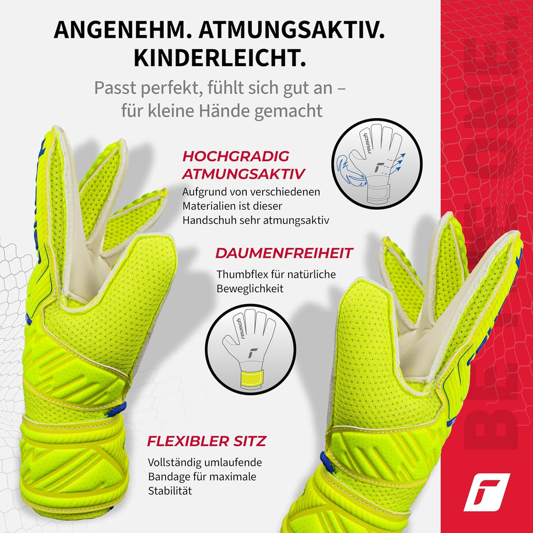 Reusch Jungen Attrakt Junior Unisex Torwarthandschuhe mit Aussennaht Schnitt und Solid Belag, Geeign