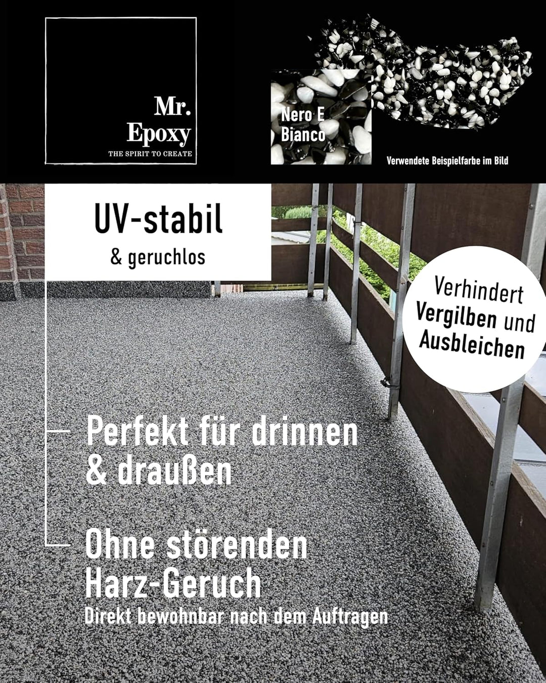 Steinteppich für Aussen &amp; Innen Komplettset (25kg Kies + 1,3kg Bindemittel) - UV-Stabil &amp; Geruchsneu