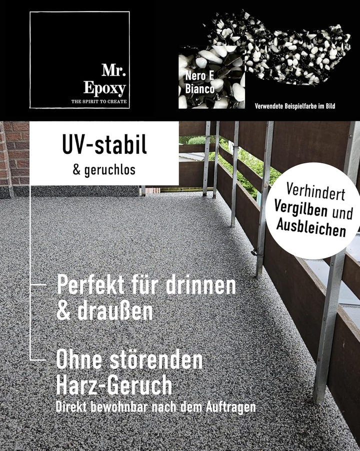 Steinteppich für Aussen &amp; Innen Komplettset (25kg Kies + 1,3kg Bindemittel) - UV-Stabil &amp; Geruchsneu