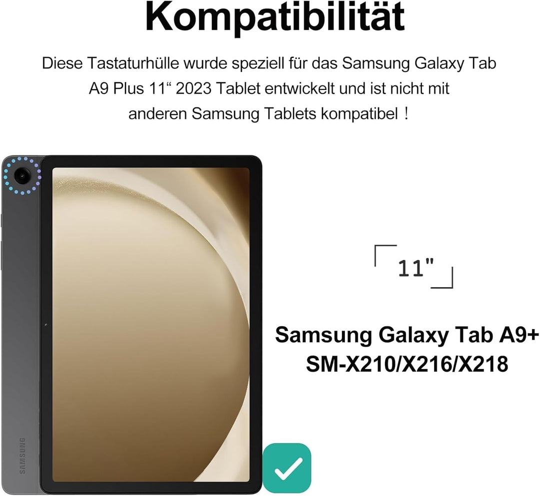 Tastatur für Samsung Galaxy Tab A9 Plus 11", Hülle mit Tastatur für Samsung Tab A9+ 2023, Bluetooth