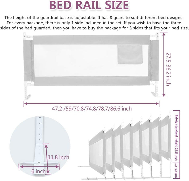 Bettgitter 140cm, Kinderbettgitter Babybettgitter Rausfallschutz für Kinder Baby - Grau 1 Seite 140