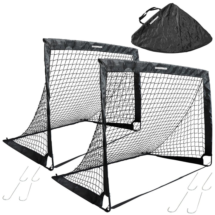 PEARL Sports Kinderfussballtor: 2er-Set Faltbare Kinder-Pop-up-Fussballtore, Outdoor, mit Tragetasch