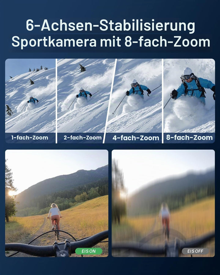 TIMNUT 4K60FPS Action Kamera, 40M wasserdichte Action Cam Unterwasserkamera mit 64 GB SD-Karte, 6-Ac