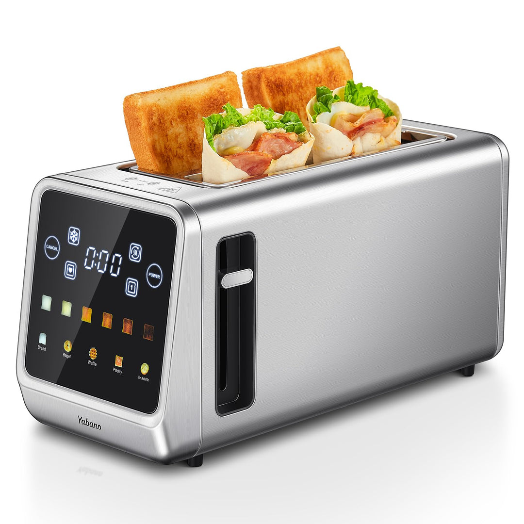Toaster Langschlitz Edelstahl mit Smart Touchscreen & Memory-Funktion, Toaster 4 Scheiben mit 6 Bräu