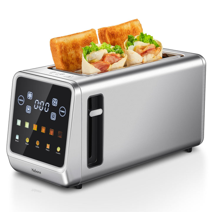 Toaster Langschlitz Edelstahl mit Smart Touchscreen & Memory-Funktion, Toaster 4 Scheiben mit 6 Bräu