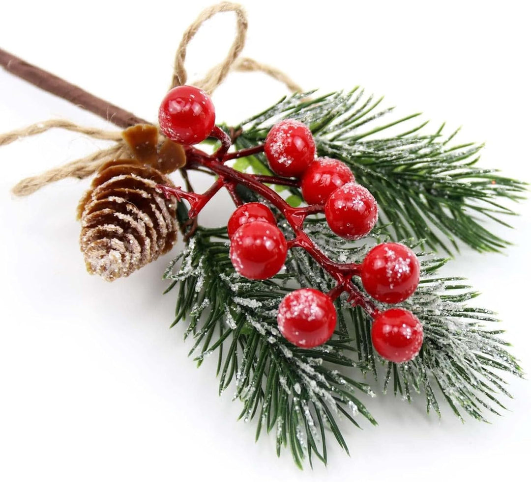 Rote Beeren Weihnachten künstliche Tannenzweige mit Beeren 24Stück Weihnachtsbeeren Hagebutten Deko