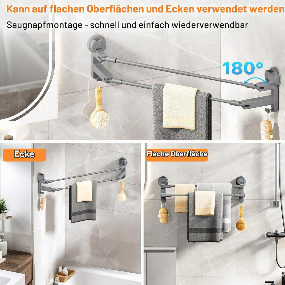 COCASES Handtuchhalter Saugnapf ohne Bohren Bad Handtuchstange Doppelt für Duschwand ohne Kleben Tow