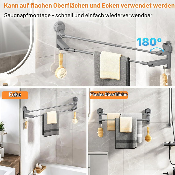 COCASES Handtuchhalter Saugnapf ohne Bohren Bad Handtuchstange Doppelt für Duschwand ohne Kleben Tow