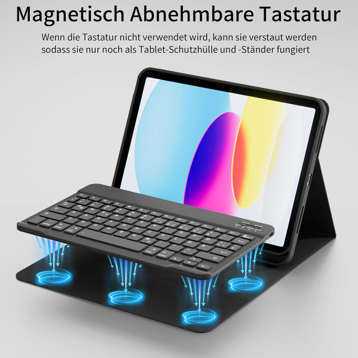 Hülle mit Tastatur für iPad A16 11 Generation 2025/10 Generation 2022 (11/10.9 Zoll), QWERTZ Layout,