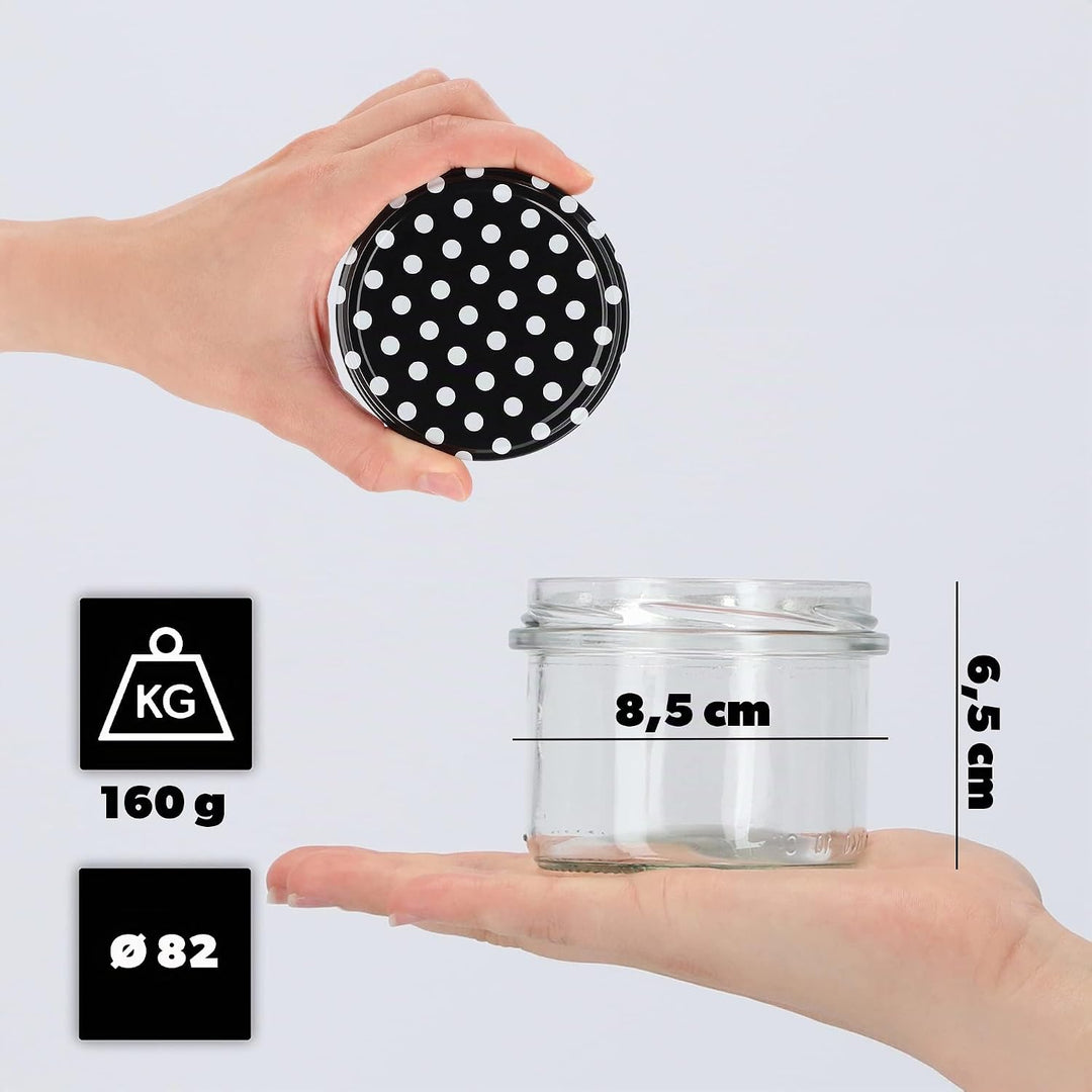 KADAX 20er Set Marmeladengläser 235ml TO82 Schwarz gepunktet, Einmachgläser Vorratsgläser Mason Jar