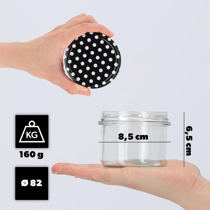 KADAX 20er Set Marmeladengläser 235ml TO82 Schwarz gepunktet, Einmachgläser Vorratsgläser Mason Jar