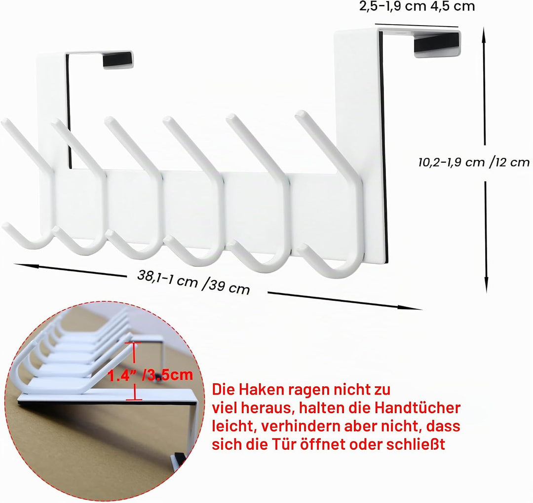 SKOLOO Türgarderobe zum Einhängen - für Türen bis 4,5 cm Dicke, Edelstahl Türhakenleiste mit 6 Haken