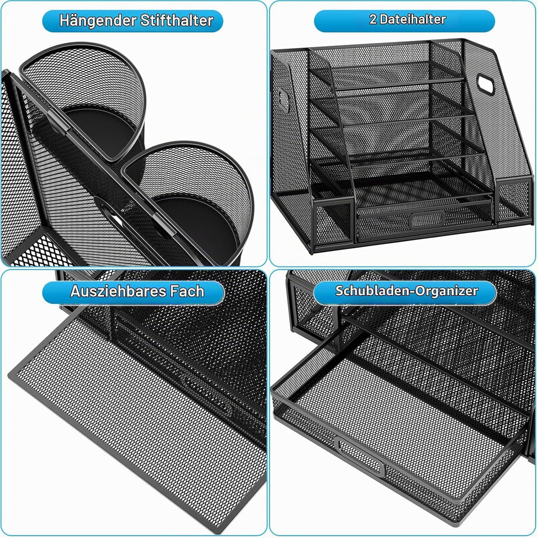 Marbrasse Schreibtisch Organizer mit Aktenhalter,5 Ebenen Briefablage Ablagefächer mit Schublade und
