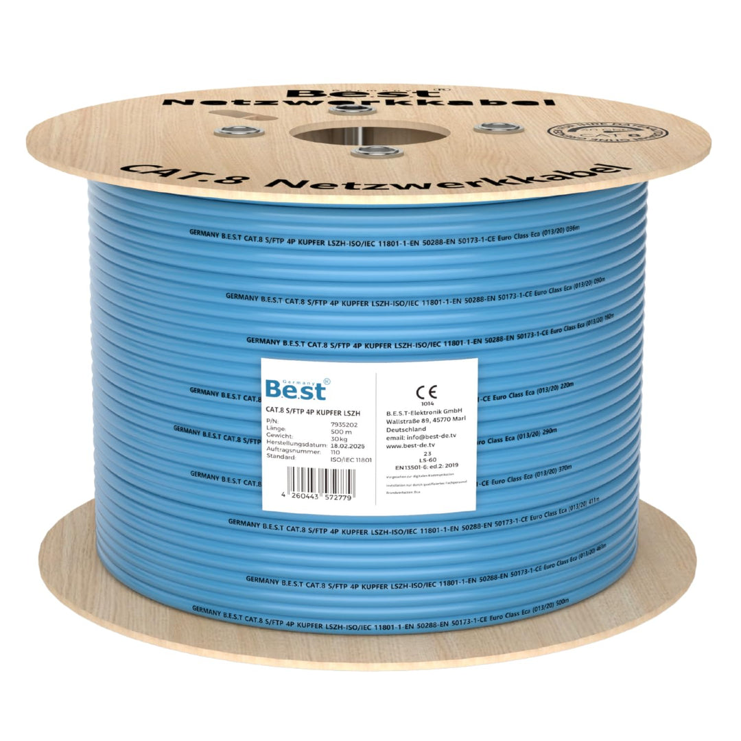 Germany B.e.s.t 500M CAT 8 Netzwerkkabel Verlegekabel Kupfer LAN Kabel Ethernetkabel S/FTP 40 Gbit/s