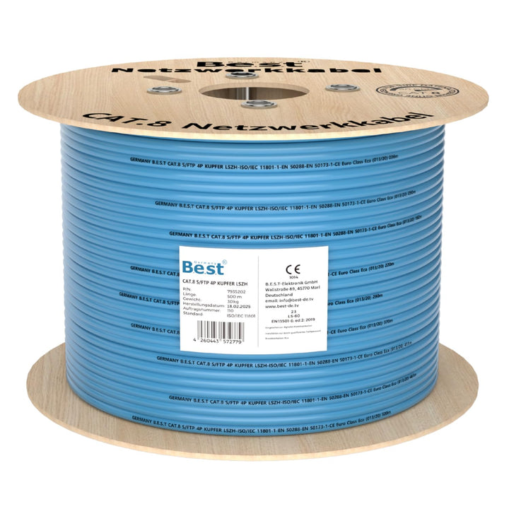 Germany B.e.s.t 500M CAT 8 Netzwerkkabel Verlegekabel Kupfer LAN Kabel Ethernetkabel S/FTP 40 Gbit/s