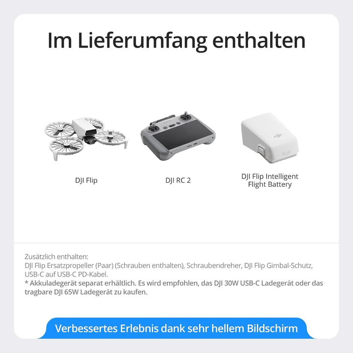 DJI Flip (RC 2 Fernsteuerung mit Bildschirm) – Mini Drohne mit Kamera 4K für Kinder, unter 249g, Fol