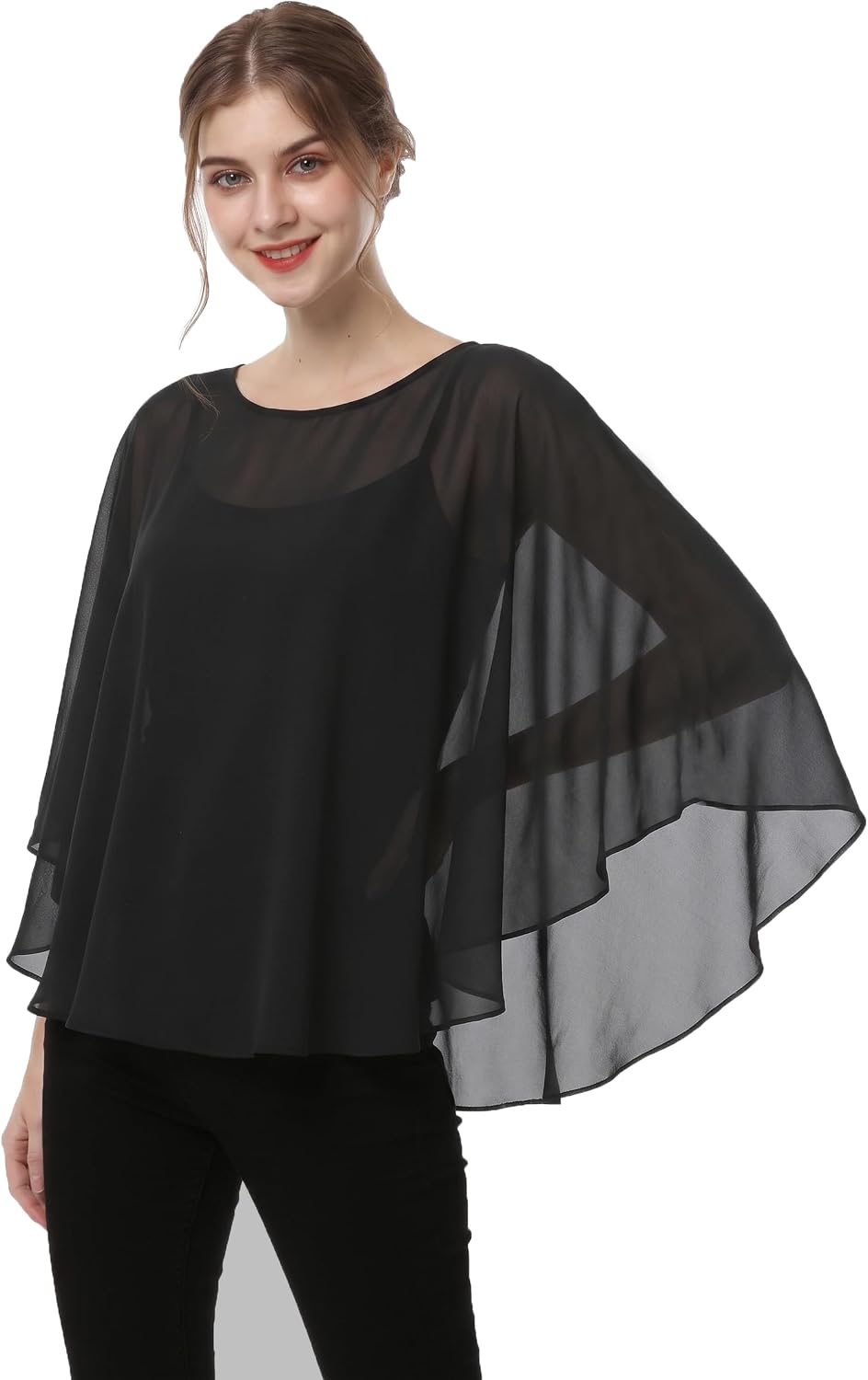 Capes for Womens Casual chiffon shawl Casual Chiffon Cape Sheer cape shawls and wraps Poncho Capelet