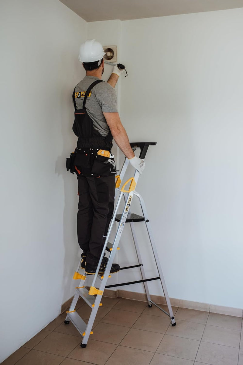 DRABEST Leiter PRO Serie Leiter Klappbar mit Sicherheits Handläufen Alu Klaptritt 5 Stufen Trittleit