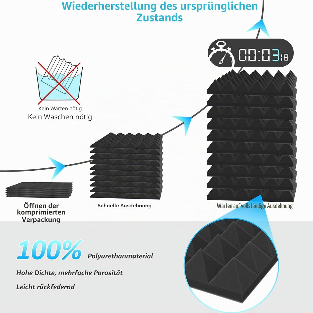 JBER Pyramidenschalldichte Schaumstoffplatten, 5,1 x 30,5 x 30,5 cm, selbstklebende Akustik-Wandpols