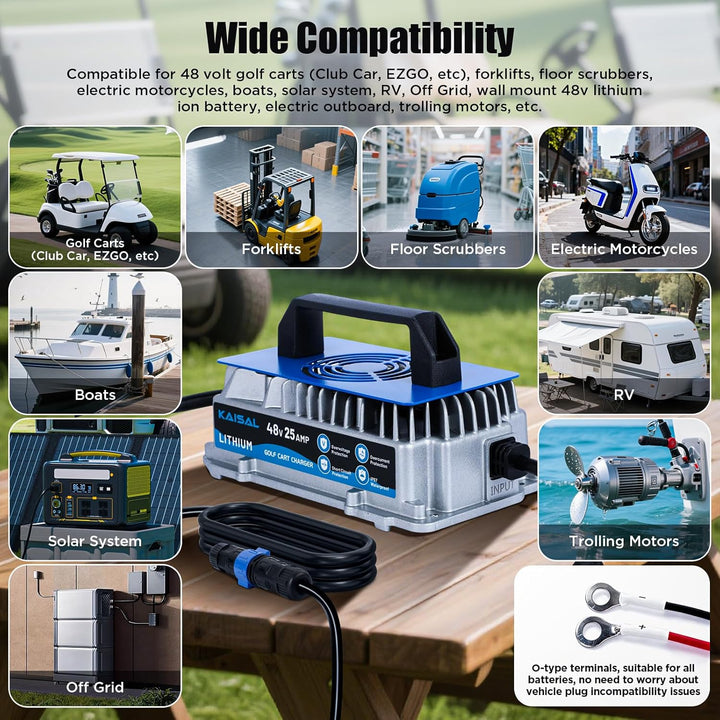 KAISAL 48V LiFePO4 Ladegerät, 58.4V 25A Lithium Batterieladegerät, IP67-wasserdicht, 1250 W, 48V 25A