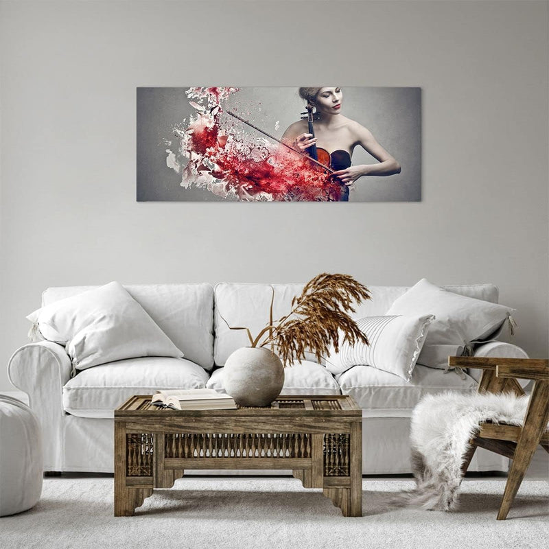 Panorama Bilder auf Leinwand 100x40cm Leinwandbild Frau Violine Musik Instrument Gross Wanddeko Bild