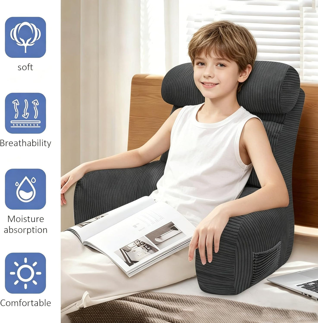 Lesekissen für bett und sofa mit Armlehnen &amp; Abnehmbarer Nackenstütze | 80x40cm Höhenverstellbares R