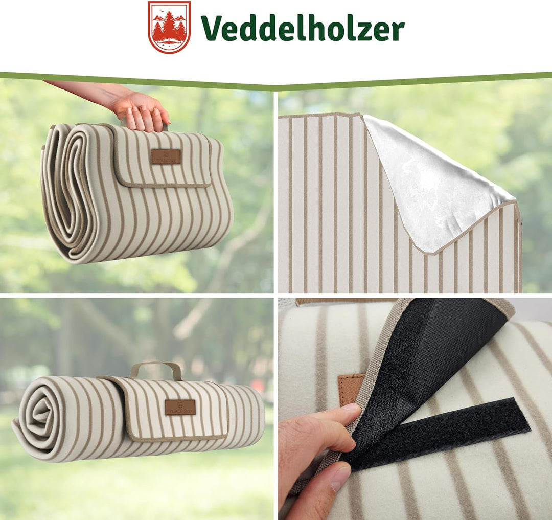 Veddelholzer 200 x 200 cm Beach Picknickdecke wasserdicht, sandfeste Stranddecke XXL isoliert & gepo