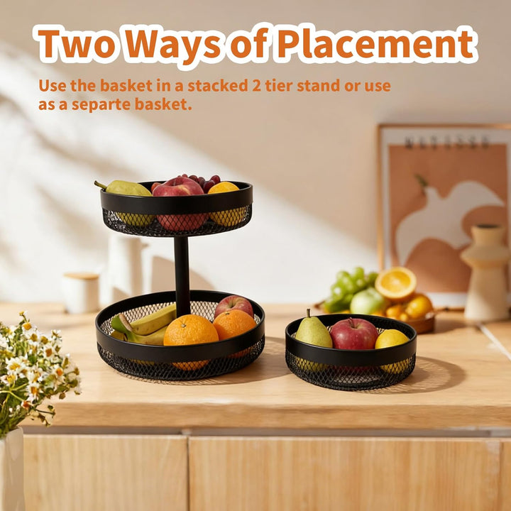 Afeeler 3-Stöckig runde Obst Etagere Schwarz, Elegante Obstkorb Brotkorb aus Metall, Obstteller Etag