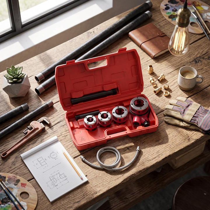 Rohr Gewindeschneider Set, Schneidkluppensatz Rohrgewindeschneidsatz mit 4 Gewindeschneideisen 1/2"