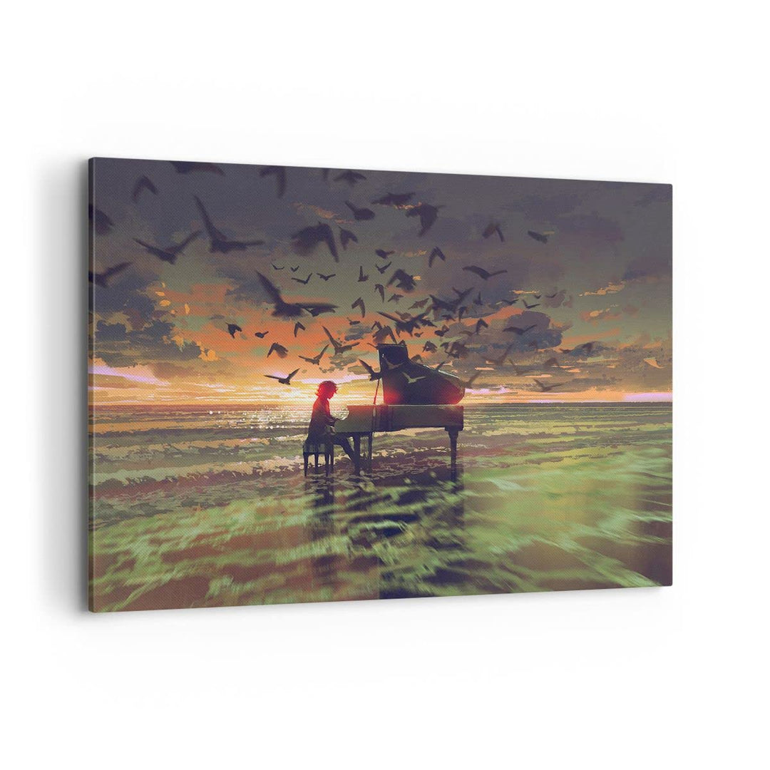 Bilder auf Leinwand 100x70cm Leinwandbild mit Rahmen Klaviermusik Gross Wanddeko Bild Schlafzimmer K