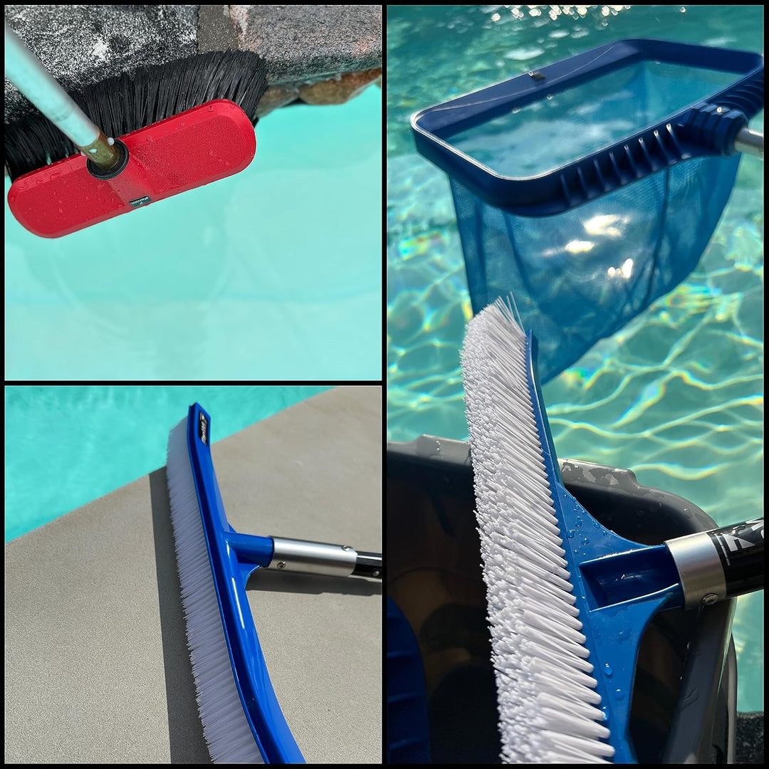 FenWi 10m Teleskop Pool Teich Set mit 2X Kescher und 2X Bürste/Teleskopstange mit Oberflächenkescher