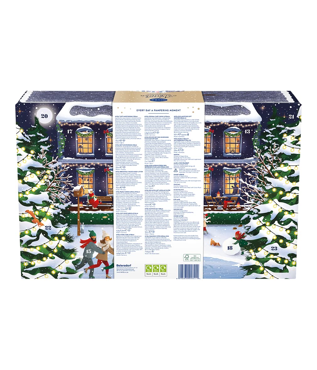NIVEA Adventskalender 2022 (24 Stück), NIVEA Geschenkset enthält Feuchtigkeitspflege, Gesichtswäsche