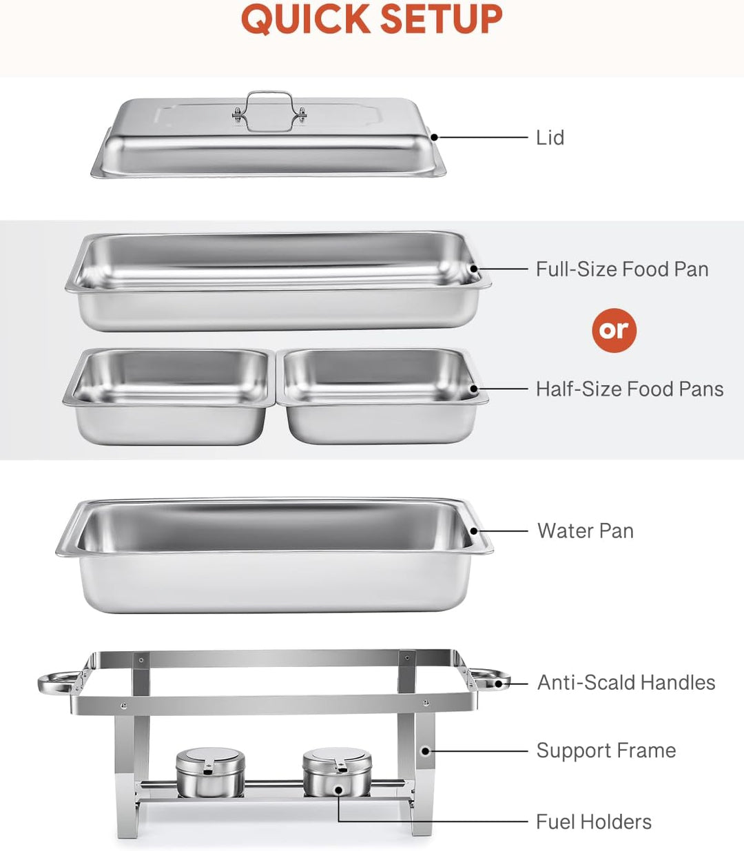 Wilprep Chafing Dish Edelstahl Buffet-Set Warmhaltebehälter Speisenwärmer Wärmebehälter Rechaud für