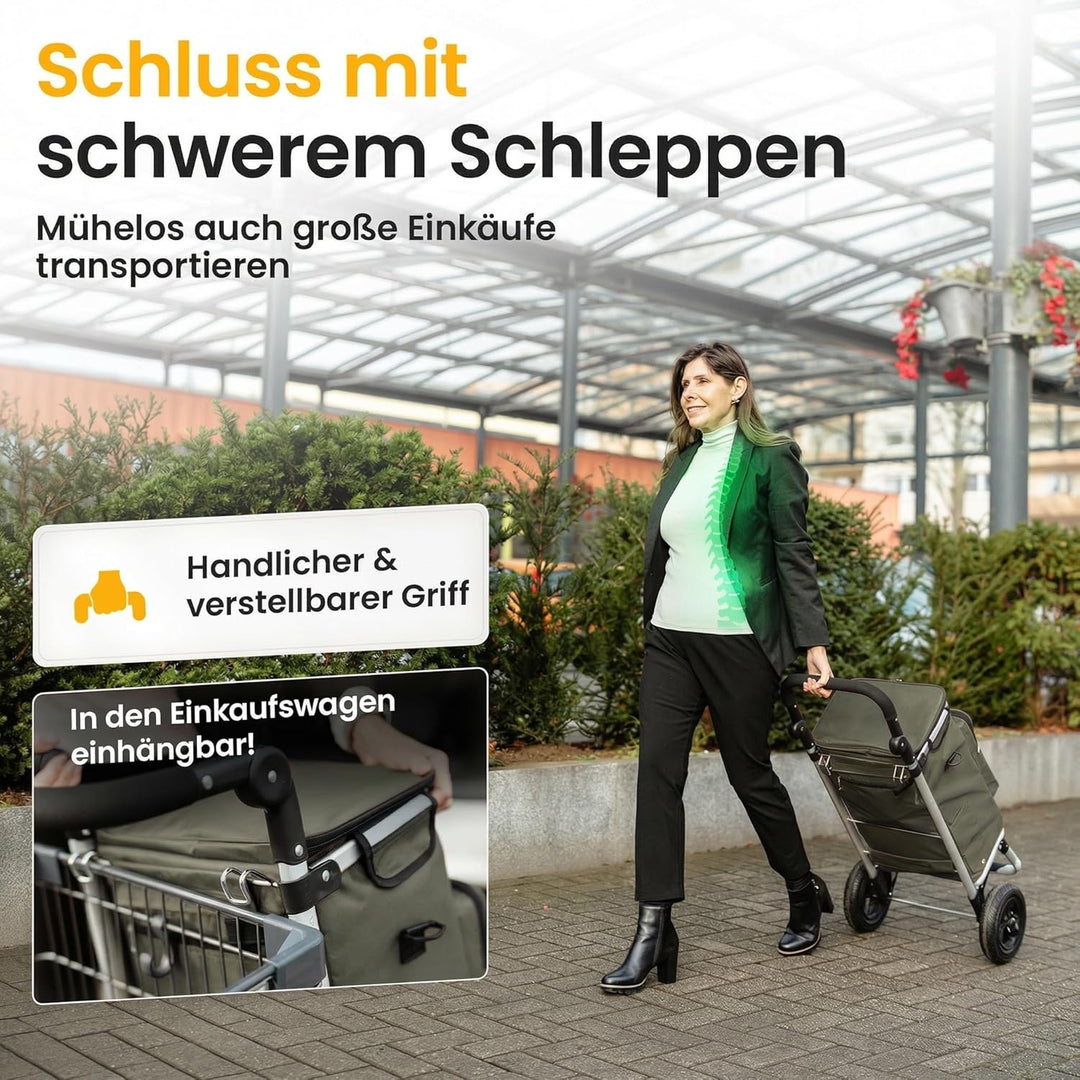 Einkaufstrolley klappbar mit Lufträdern 45 kg – Einkaufswagen faltbar wasserabweisend mit Kühlfach –