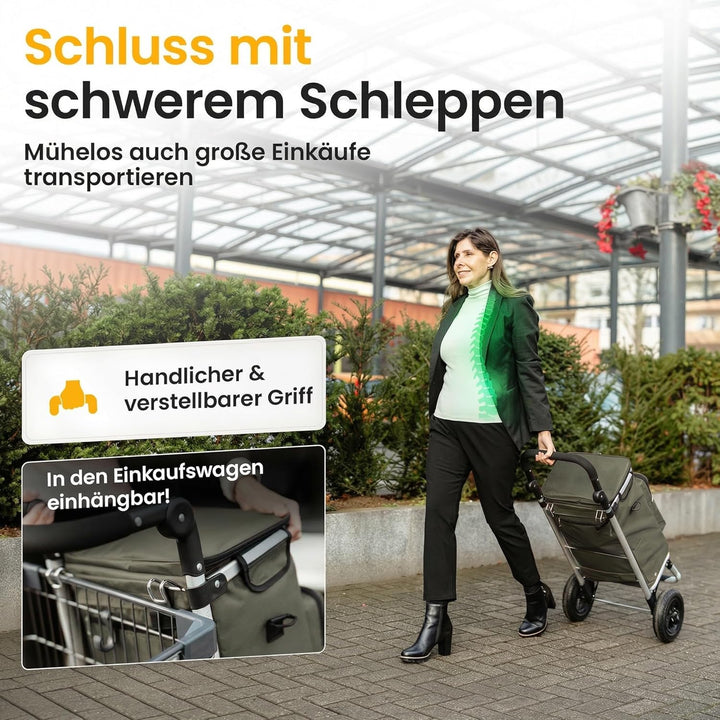 Einkaufstrolley klappbar mit Lufträdern 45 kg – Einkaufswagen faltbar wasserabweisend mit Kühlfach –