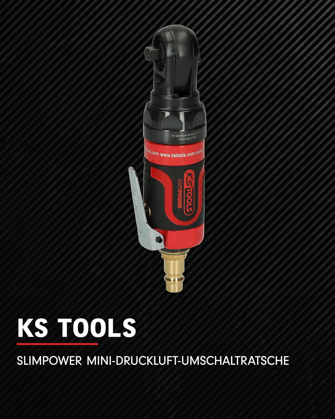 KS Tools Mini Druckluft Ratsche 1/4" SlimPOWER 515.5505 I Umschaltratsche mit Vierkantantrieb nach D