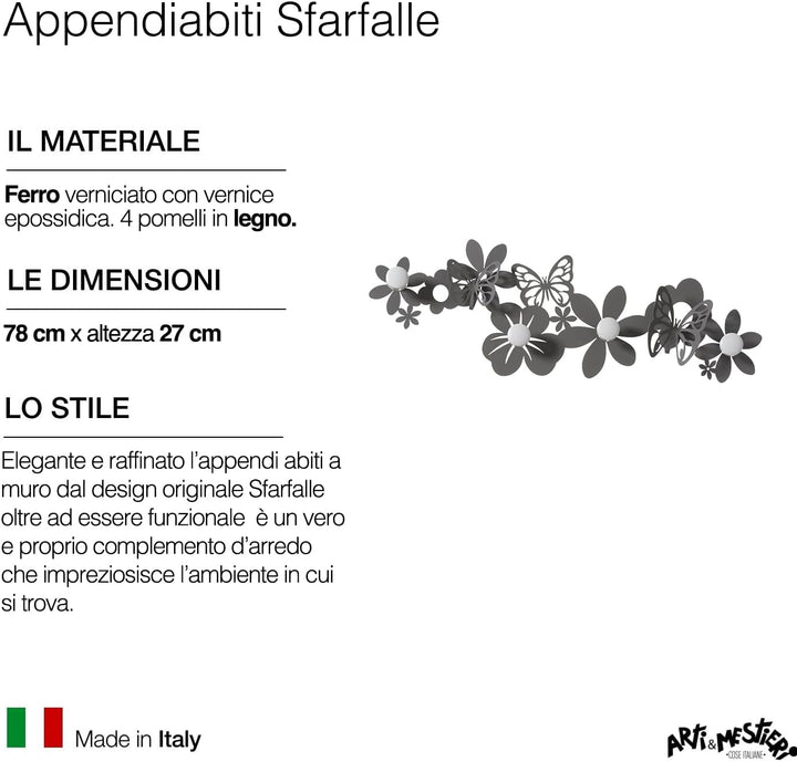 Arti & Mestieri Sschmetterlinge - Design-Garderobe 100 % Made in Italy - aus Eisen, 78 x 27 cm (Schl