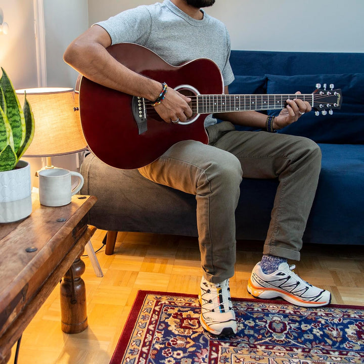 TIGER ACG1-RD Small Body Akustikgitarre, mit Stahlsaiten bespannte Akustikgitarre für Anfänger, Rot