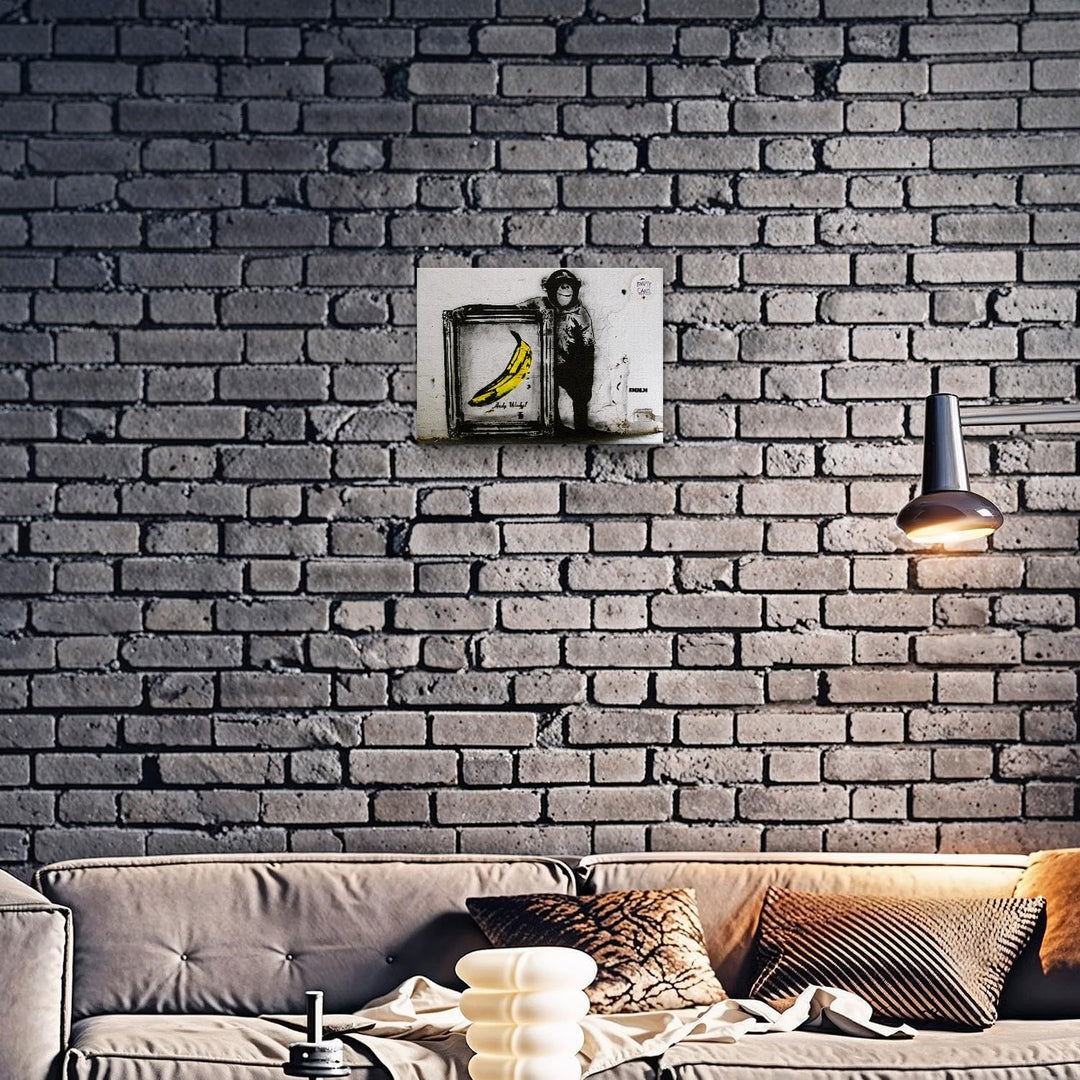 Giallobus - Gemälde - Banksy - - Standardleinwand - 50x35-20 - Scimmia banana quadro - Bereit zum Au