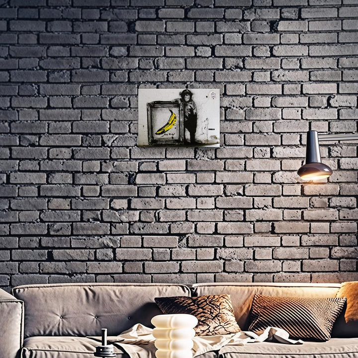 Giallobus - Gemälde - Banksy - - Standardleinwand - 50x35-20 - Scimmia banana quadro - Bereit zum Au