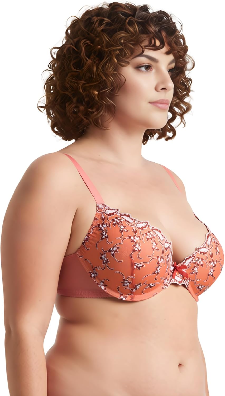 Curve Muse Frauen Übergrösse 1 Tasse Hochdrücken Bügelspitze hinzufügen Stickerei BHS 70C Buttermilc