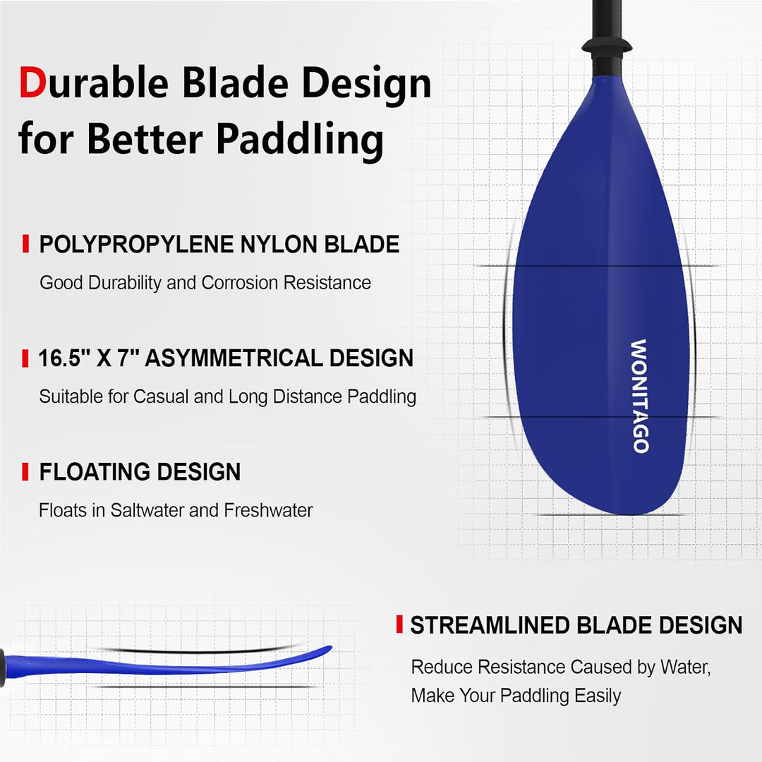 XUXIAKE Kajak Paddels Doppelpaddel mit Glasfaser Schaft und Nylon Klinge, Einstellbar 210-230 cm, 23