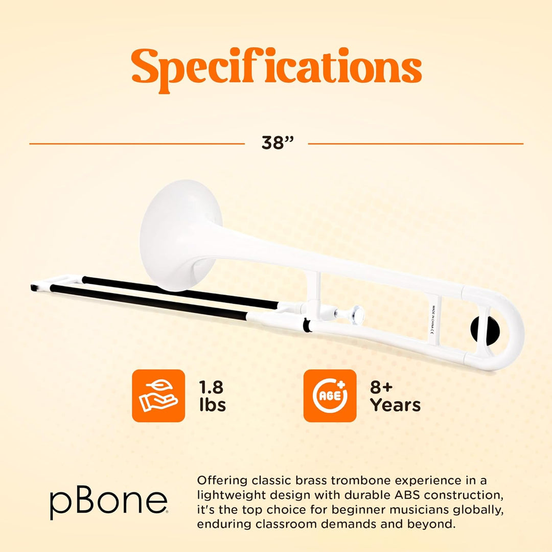 pBone Kunststoff Posaune weiss mit Tasche und Mundstück weiss Nur Instrument, weiss Nur Instrument
