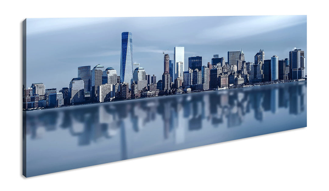 Küste von New York Panorama 120x60 cm als Leinwandbild, Motiv fertig gerahmt auf Echtholzrahmen, Hoc
