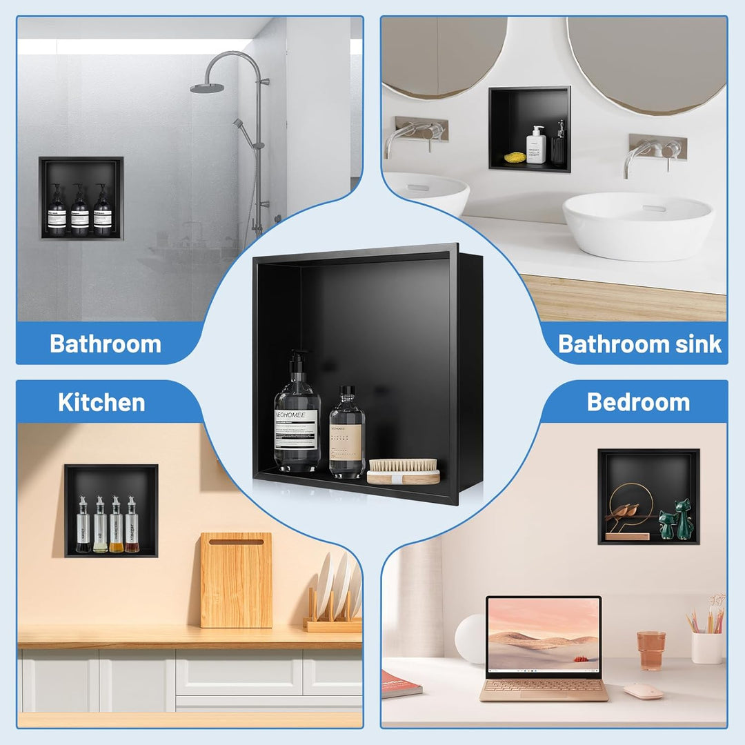 DBREAKS Wandnische Dusche Edelstahl, 32 * 32 * 8.5cm Duschnische, Wandnische Einzelregal Lagerung, D