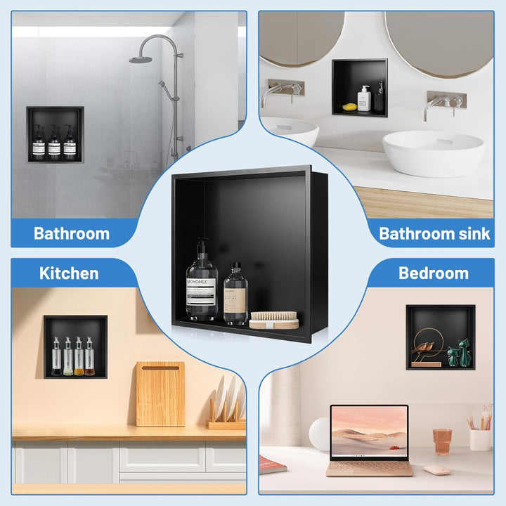 DBREAKS Wandnische Dusche Edelstahl, 32 * 32 * 8.5cm Duschnische, Wandnische Einzelregal Lagerung, D