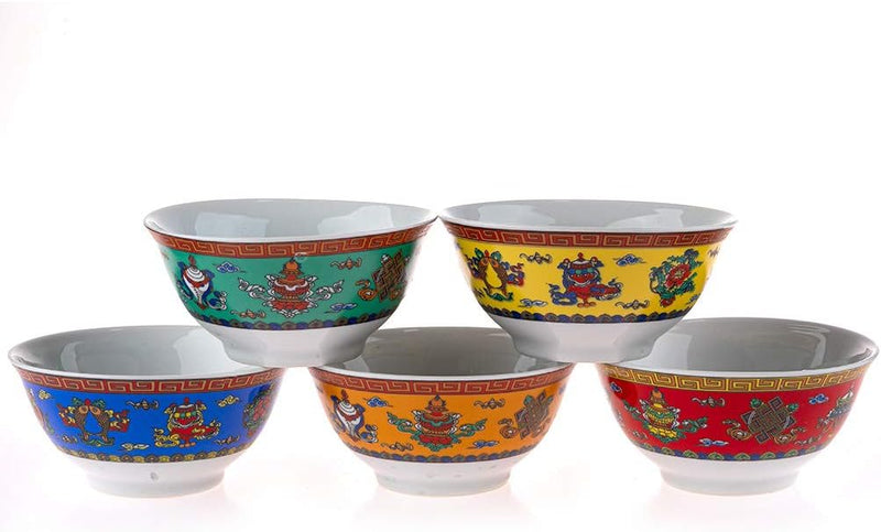 lachineuse - Serie 5 asiatische Reisschalen Ø 11,5 cm 275 ml - Design der 8 glücklichen buddhistisch