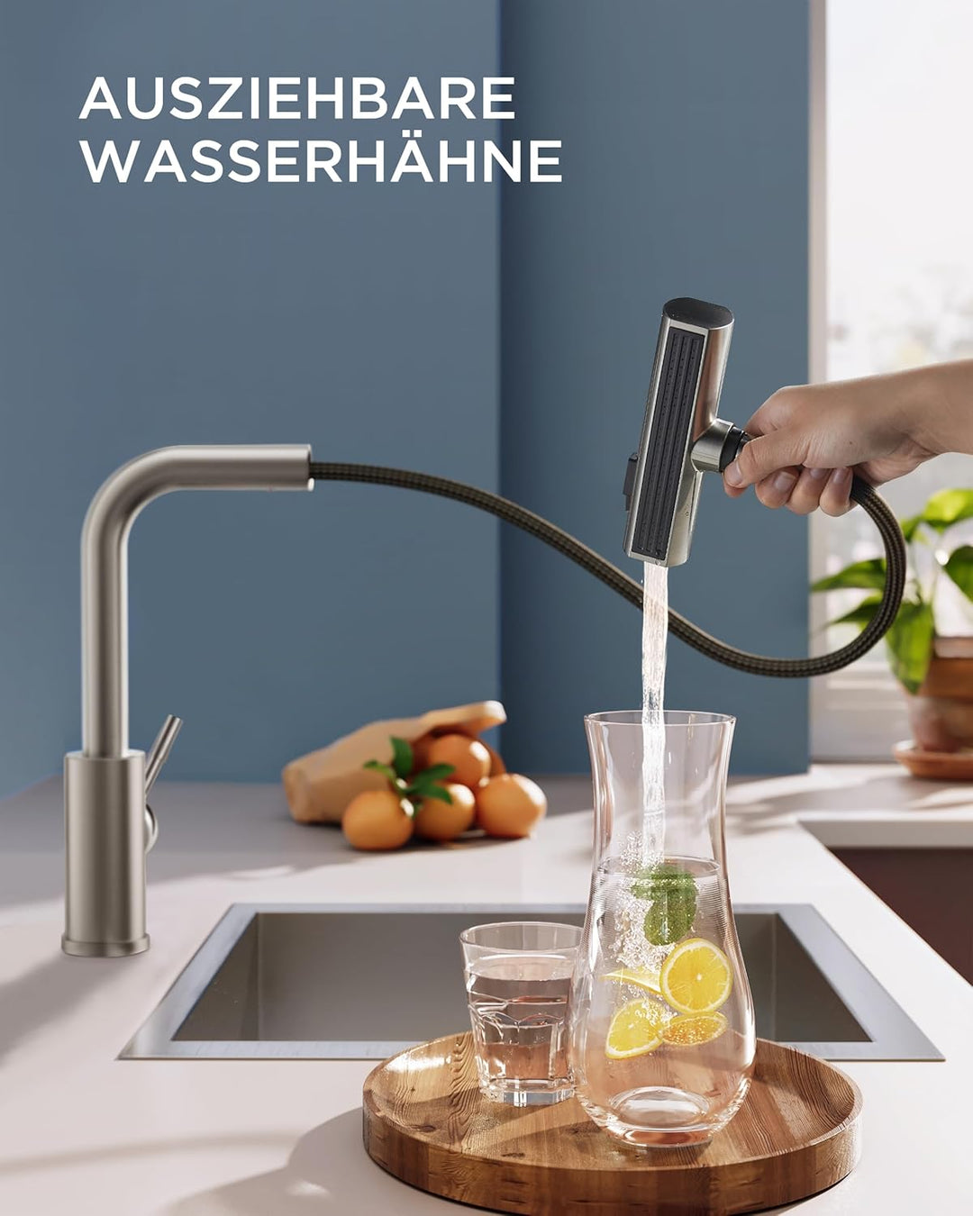 FORIOUS Waterfall Wasserhahn Küche, Hochdruck Küchenarmatur Ausziehbar mit Brause, 360° Drehbar Misc