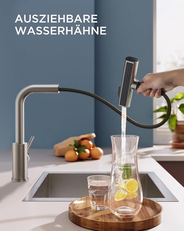 FORIOUS Waterfall Wasserhahn Küche, Hochdruck Küchenarmatur Ausziehbar mit Brause, 360° Drehbar Misc
