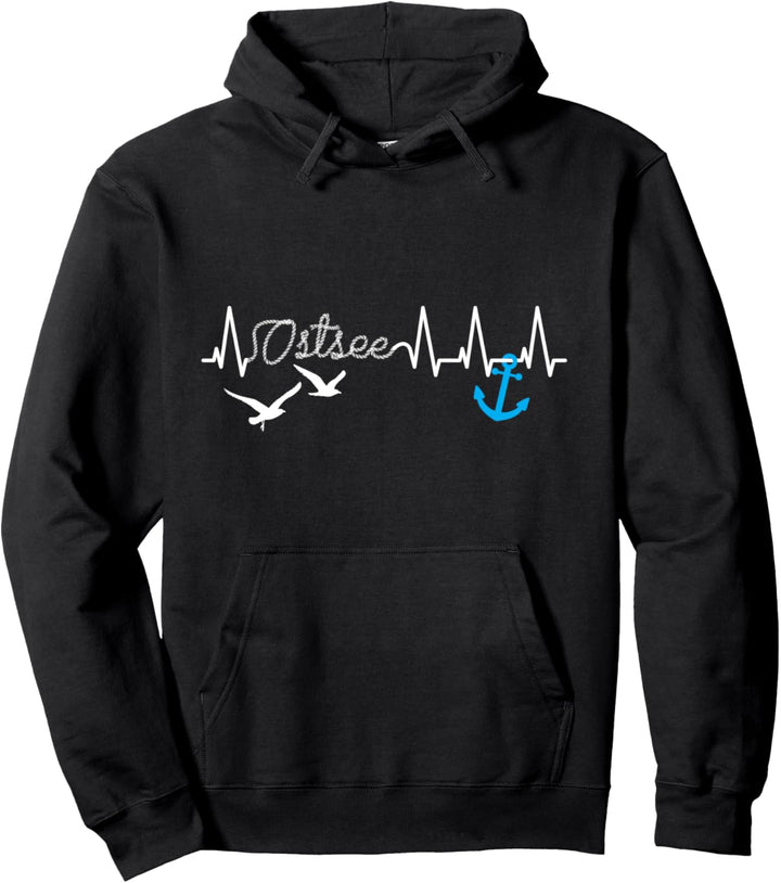 Ostsee Herzschlag Anker Möwe Küste Urlaub Strand Moin Meer Pullover Hoodie
